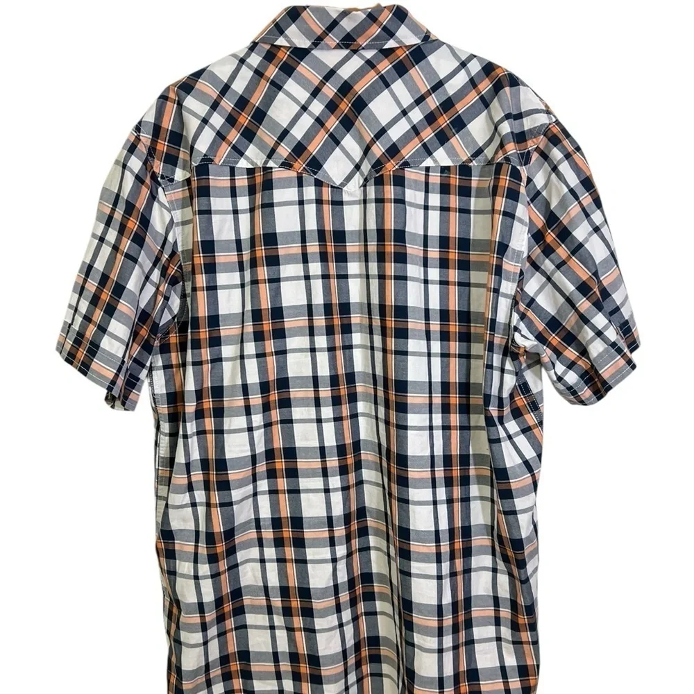 True Religion Shirt Mens 2XL Brown White Plaid Button Western Pearl Snap Casual